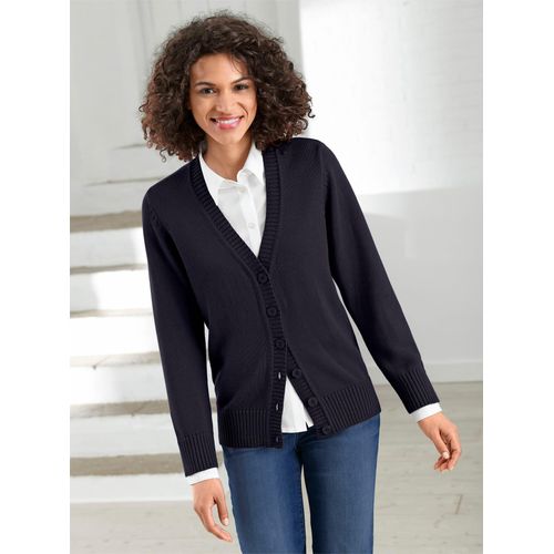 Strickjacke CASUAL LOOKS, Damen, Gr. 50, schwarz, 50% Baumwolle, 50% Polyacryl, unifarben, figurumspielend, Strickjacken