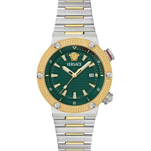 Versace VE8G00524 Greca Logo Diver 10 ATM grün silber gold Herren Uhr NEU
