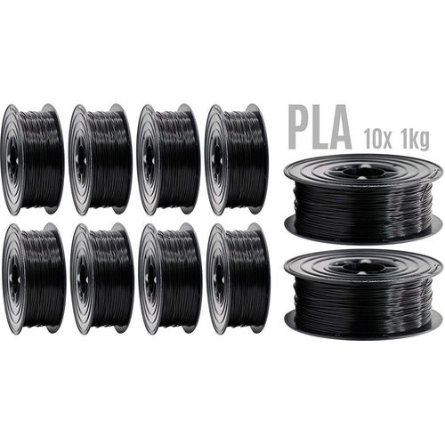 PLA Filament 3D Drucker 1,75mm / 10x 1kg Rolle Schwarz für 3D Printer oder Stift 10er Set (10Kg)
