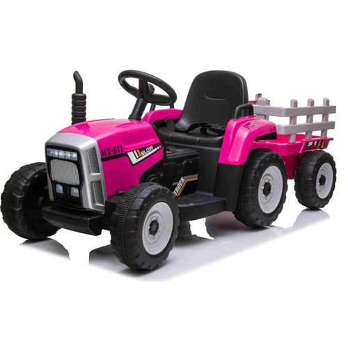 Traktor mit Anhänger Kindertraktor Kinderelektroauto Elektromotorrad Elektro Fernbedienung 12V Pink