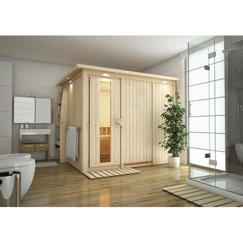 Elementsauna Karibu Gobina ohne Ofen mit Dachkranz und Holztüre mit Isolierglas wärmegedämmt