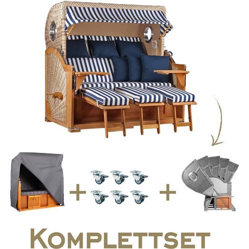 Strandkorb Komplettset Baltikum XXL Teak Bullauge PE Shell Dessin 518