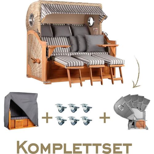 Strandkorb Komplettset Baltikum XXL Teak Bullauge PE Shell Dessin 545