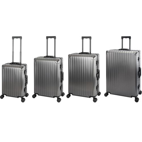 Aluminium Reisekoffer Gepäck-Set, Travelhouse® Tokyo, Trolley mit 4 Rollen, Aluminium Hartschale - Reisekoffer S+M+L+XL Grau