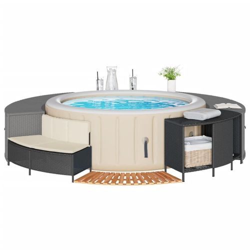 Möbel Whirlpool-Umrandung Schwarz Poly-Rattan und Massivholz Akazie - Poolzubehör 365612