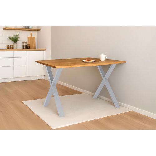 Esstisch 120x80 cm Baumkante Eichenholz massiv geölt X-Gestell silber SALVADOR