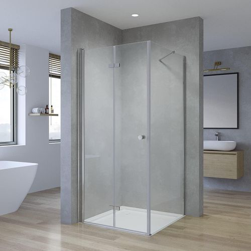 Duschkabine 80x70x187 cm Eckeinstieg Falttür Duschtür mit seitenwand Eckdusche Rahmenlose Duschtür Drehfalttür 5 mm Einscheiben-Sicherheitsglas (ESG)