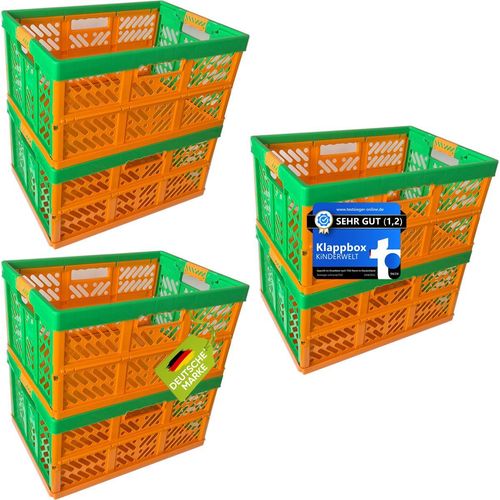 KiNDERWELT 6 x Robuste Profi - Klappbox 45 L bis 50 kg - Faltbox, Kiste, Korb zur Aufbewahrung, Transport - orange