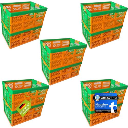 KiNDERWELT 10 x Robuste Profi - Klappbox 45 L bis 50 kg - Faltbox, Kiste, Korb zur Aufbewahrung, Transport - orange