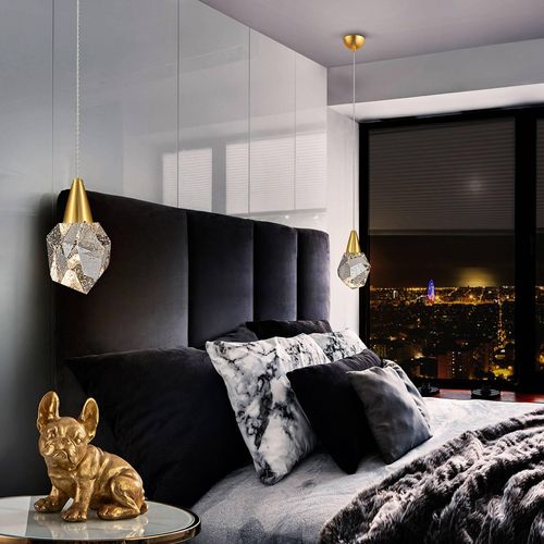 LED-Hängeleuchte Aquaria, Glas klar, gold, polyedrisch