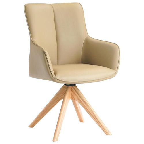 Novel Armlehnstuhl , Eiche, Beige , Holz, Metall, Leder , Echtleder , Büffelleder , Eiche , massiv , Drehkreuz , 64x87x60 cm , Lederauswahl,
