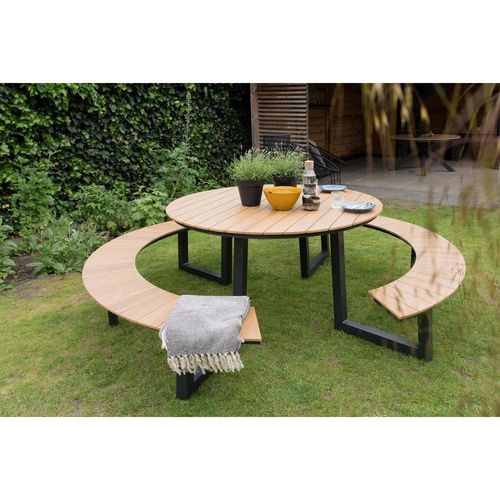 Gartenset , Anthrazit, Teak , Metall, Kunststoff , 3-teilig , 74 cm , gastro- und objekttauglich , Gartenmöbel, Gartenmöbel-Sets