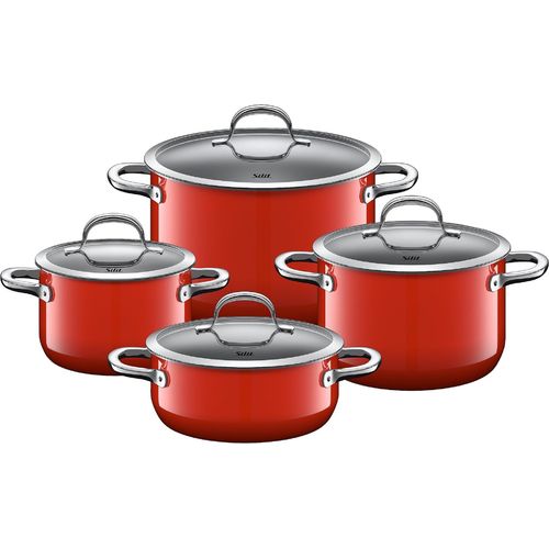 Silit Passion Red Topfset 4-teilig, Töpfe mit Glasdeckel, Silargan Funktionskeramik, Induktionstöpfe, Topf Induktion, rot
