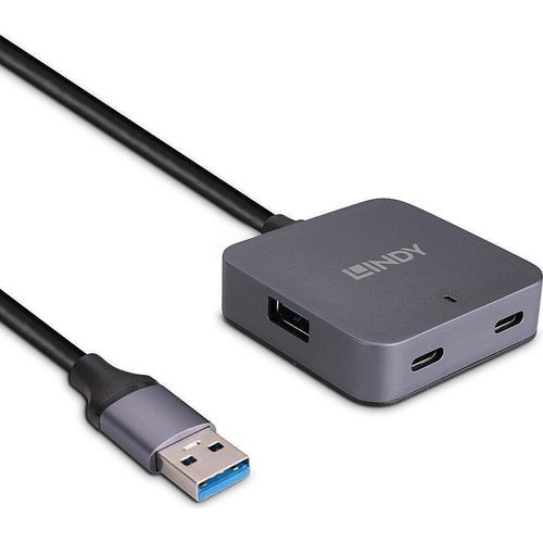 Lindy 43388 Hub USB 3.2 Gen 1 4 Ports (2 Typ-A, 2 Typ-C) Schwarz und Grau 5m