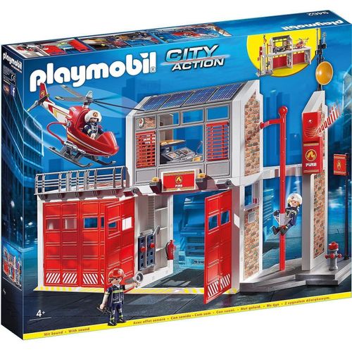 PLAYMOBIL® Konstruktions-Spielset City Action Große Feuerwache mit Soundeffekten, Feuerwehr Wache, (Life Hubschrauber, Spielset, Jungs & Mädchen)
