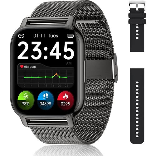 JUNG POPGlory Smartwatch Damen & Herren Fitnessuhr, mit Bluetooth Smartwatch (4,69 cm/1,85 Zoll) mit Telefon Funktion, 100+ Trainingsmodi