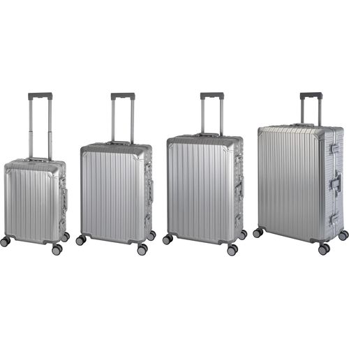 Aluminium Reisekoffer Gepäck-Set, Travelhouse® Tokyo, Trolley mit 4 Rollen, Aluminium Hartschale - Reisekoffer S+M+L+XL - Silber