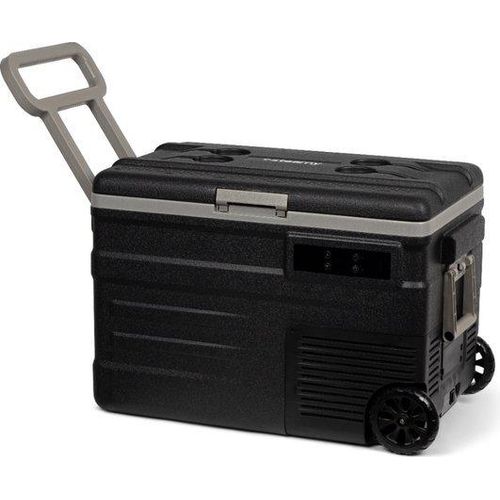 Steamy-E Single Zone Roller Elektrische Kompressor-Kühlbox auf Rädern – Single Zone – 45 Liter – 12 V und 230 V – für Auto und Camping – Schwarz