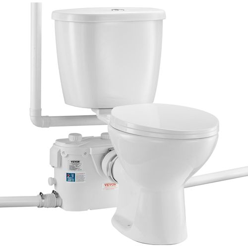 VEVOR Toilettensystem Zerkleinerungstoilettensystem mit leistungsstarker 500 W Zerkleinererpumpe, Toilette mit Heckauslass und Auftriebsspülung
