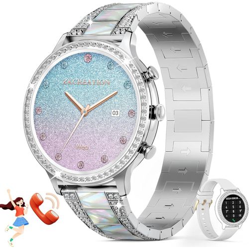 ZKCREATION Damen Smartwatch mit Metallarmband, Telefonfunktion, WhatsApp, Fitnessuhr mit Herzfrequenz & Schlafmonitor