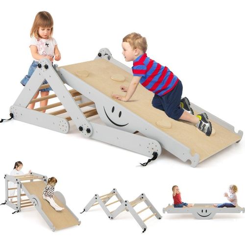 Faltbare Holzkletterer Spielzeuge mit Verstellbarer & Umkehrbarer Rampe Montessori Kletterset Grau