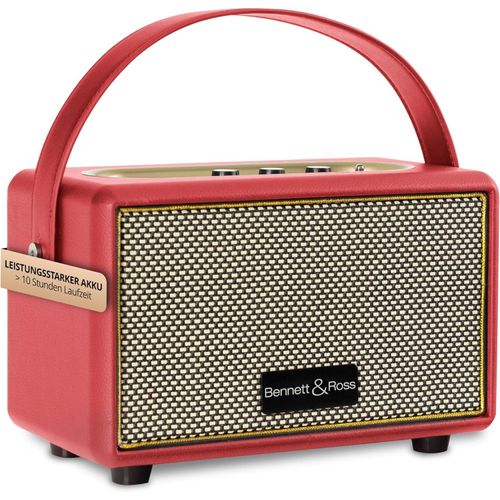 BB-820RD Blackmore Junior - Retro BT Vintage Lautsprecher in Lederoptik mit 5200 mAh Akku - mit MicroSD-Eingang mit MP3-Player - 3,5mm Aux-Anschluss