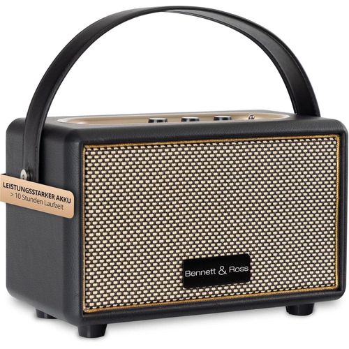 BB-820BK Blackmore Junior - Retro BT Vintage Lautsprecher in Lederoptik mit 5200 mAh Akku - mit MicroSD-Eingang mit MP3-Player - 3,5mm Aux-Anschluss