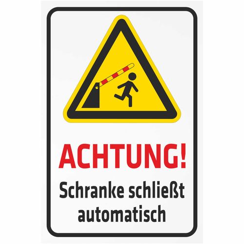 INDIGOS UG - Alu - Dibond Schilder 3mm - Sicherheit - Achtung! Schranke schließt automatisch - 400x300 mm