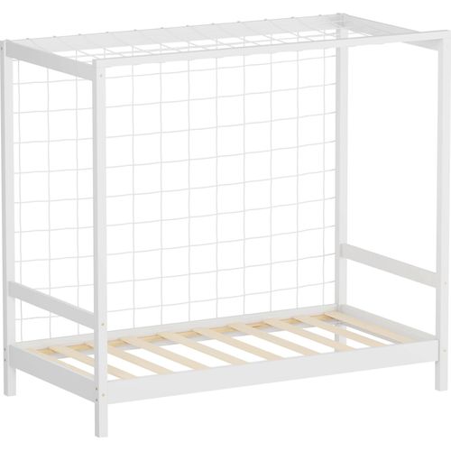 ML-Design Kinderbett Fußballtor 80x160 cm, Weiß, Einzelbett für Kinder, Holzbett mit Lattenrost & Tornetz, Jugendbett aus Kiefernholz, Handballtor