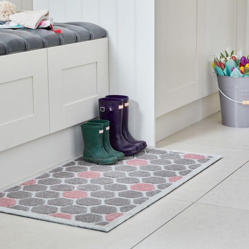 Grau-rosafarbener Teppich mit Wabenmuster 57x100cm