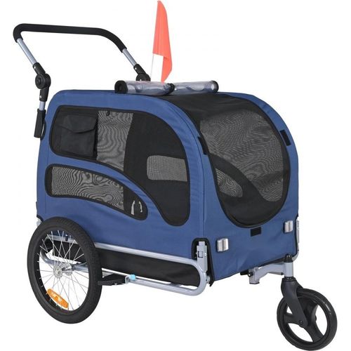 Hundeanhänger 45 kg 2in1 - Fahrradanhänger Kohlenstoffstahl + 600D Oxford-Gewebe + PP faltbar - 1440 x 725 x 845 mm - Anhänger 1320 x 725 x 920 mm - Kinderwagen Hundebuggy Jogger - Blau.