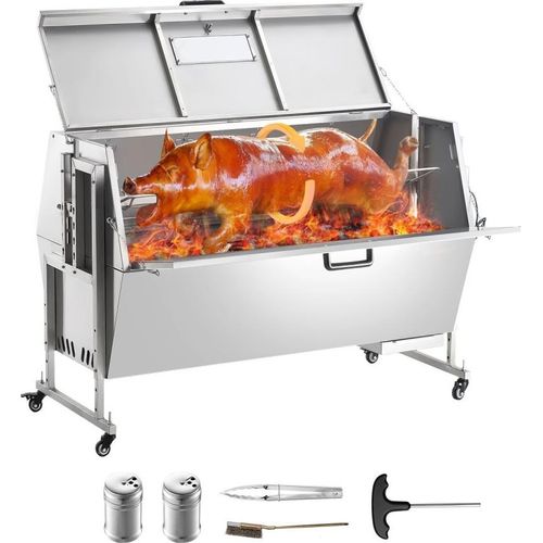 Spanferkelgrill Lammgrill mit Drehspieß - Lammfleisch Huhn Grill - 130kg Fassungsvermögen - 60W Leistung - aus Edelstahl
