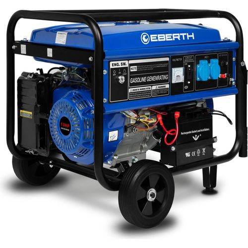 EBERTH 5500 Watt Notstromaggregat Stromerzeuger Stromaggregat mit Fahrwerk, E-Start, 13 PS Benzinmotor, 4-Takt, 1-Phase, 2X 230V, 1x 12V, AVR
