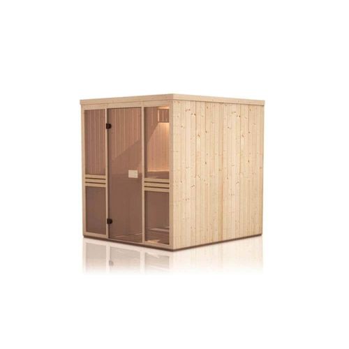 FinnTherm Innensauna Karina Innensauna 2 Sitzbänke aus Holz , Saunakabine mit 40 mm Wandstärke, Dampfsauna mit Montagematerial
