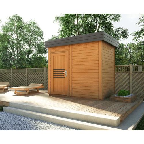 FinnTherm Gartensauna Prymula Gartensauna 2 Sitzbänke aus Holz, Sauna mit 40 mm Wandstärke, Außensauna mit Montagematerial