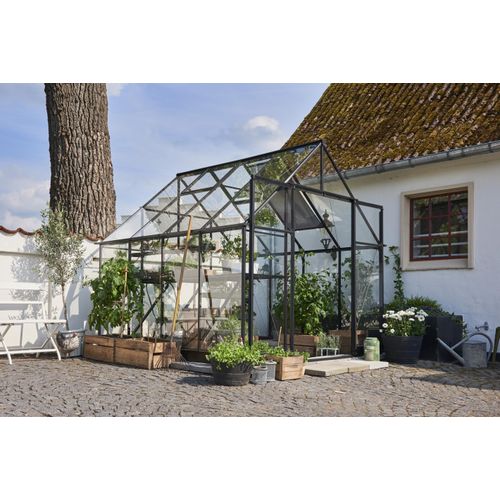 Halls Gewächshaus Qube+ Gewächshaus aus Metall in Schwarz, Anzuchthaus mit 3 mm Wandstärke, Treibhaus mit Montagematerial