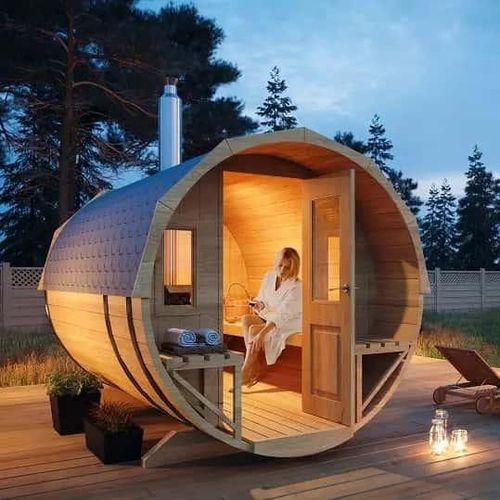 FinnTherm Fass-Sauna Sam, Premium-Thermoholz, ohne Ofen