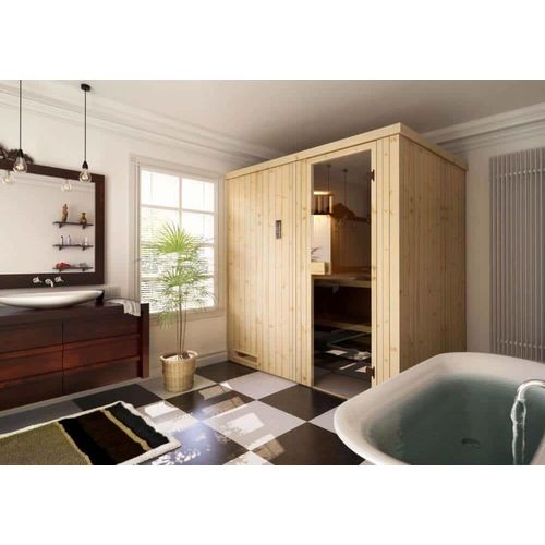 FinnTherm Innensauna Cenik Innensauna 2 Sitzbänke aus Holz , Saunakabine mit 40 mm Wandstärke, Dampfsauna mit Montagematerial