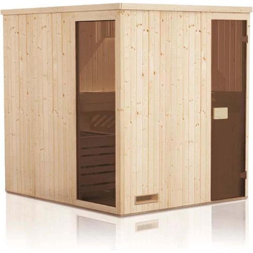 FinnTherm Innensauna Miranda Innensauna 2 Sitzbänke aus Holz , Saunakabine mit 40 mm Wandstärke, Dampfsauna mit Montagematerial