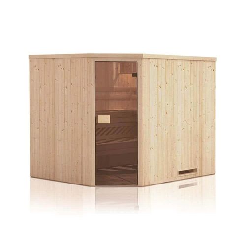FinnTherm Innensauna Corner Innensauna 2 Sitzbänke aus Holz , Saunakabine mit 40 mm Wandstärke, Dampfsauna mit Montagematerial