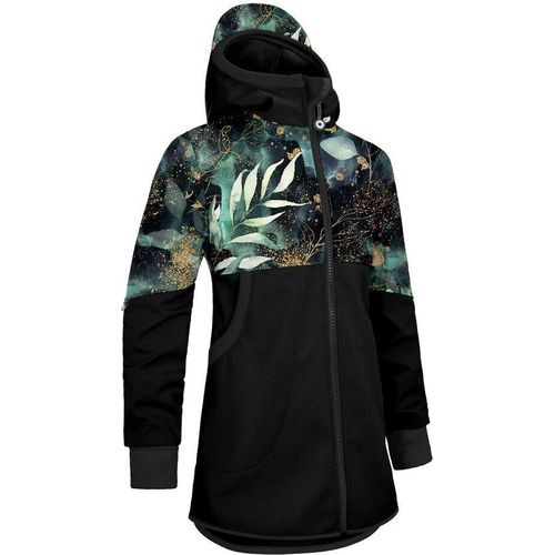 Unuo, Mantel des Mädchens mit Fleece Street, Schwarz, Blättern und Zweige - 146/152