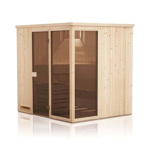 FinnTherm Innensauna Oda Innensauna 2 Sitzbänke aus Holz , Saunakabine mit 40 mm Wandstärke, Dampfsauna mit Montagematerial