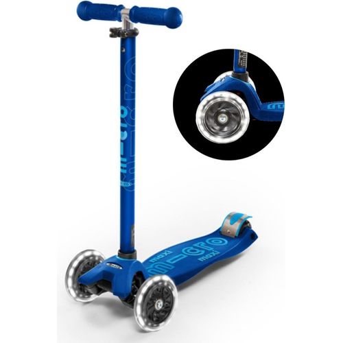 Micro Kinderroller Maxi Deluxe LED marineblau - höhenverstellbarer Lenker - LED Räder