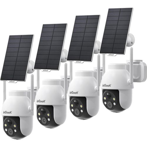 4 Stück 2K Überwachungskamera Aussen Akku, 360°PTZ Kamera Überwachung Aussen Solar, Außenkamera mit Nachtsicht Farb, PIR, 2 Wege Audio