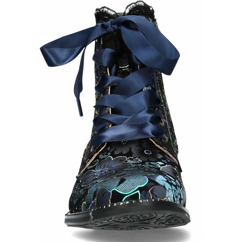 Laura Vita Damen Stiefelette Leder Blumenmuster Satinband Schnürsenkel Emcmao 45, Größe:39 EU, Farbe:Blau