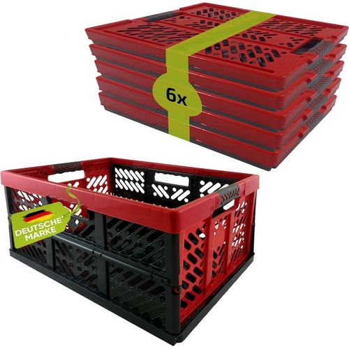 6 x Robuste Profi - Klappbox 45 L bis 50 kg - Faltbox, Kiste, Korb zur Aufbewahrung, Transport - rot/anthrazit