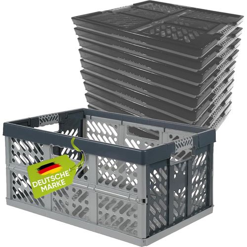10 x Robuste Profi - Klappbox 45 L bis 50 kg - Faltbox, Kiste, Korb zur Aufbewahrung, Transport - silber
