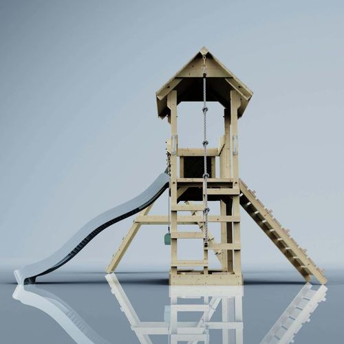 OutdoorToys Spielturm Roskilde aus Holz in Rosa Babyschaukel