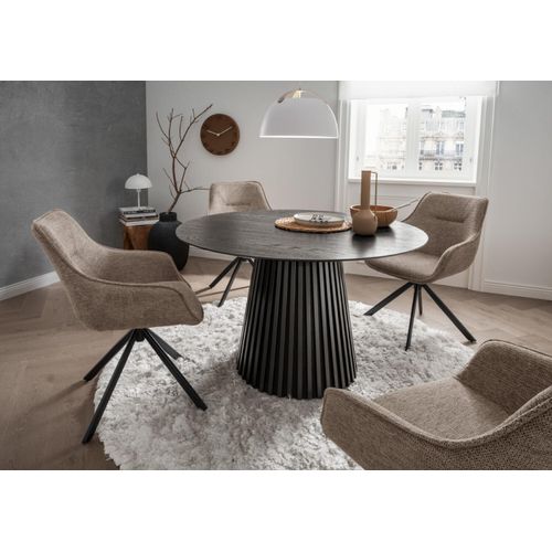 Möbelset Diningtisch Andria rund, 4er Set Diningsessel San Carlo hellbraun