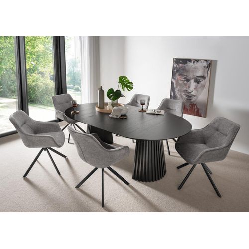 Möbelset Diningtisch Andria oval, 6er Set Diningsessel San Carlo hellgrau
